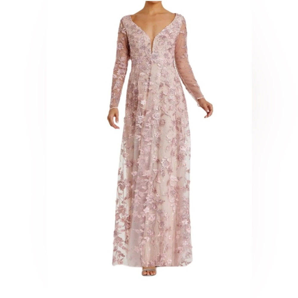 Mac Duggal Pink Floral Long Sleeve Gown NWT